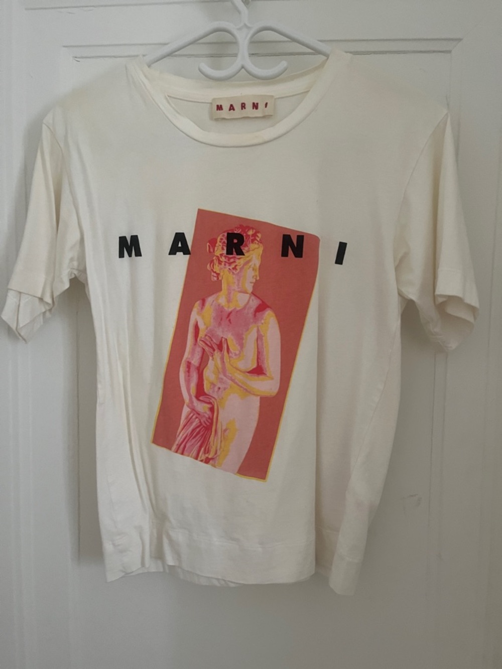 Marni White Graphic Logo Tee with Pink Art Print